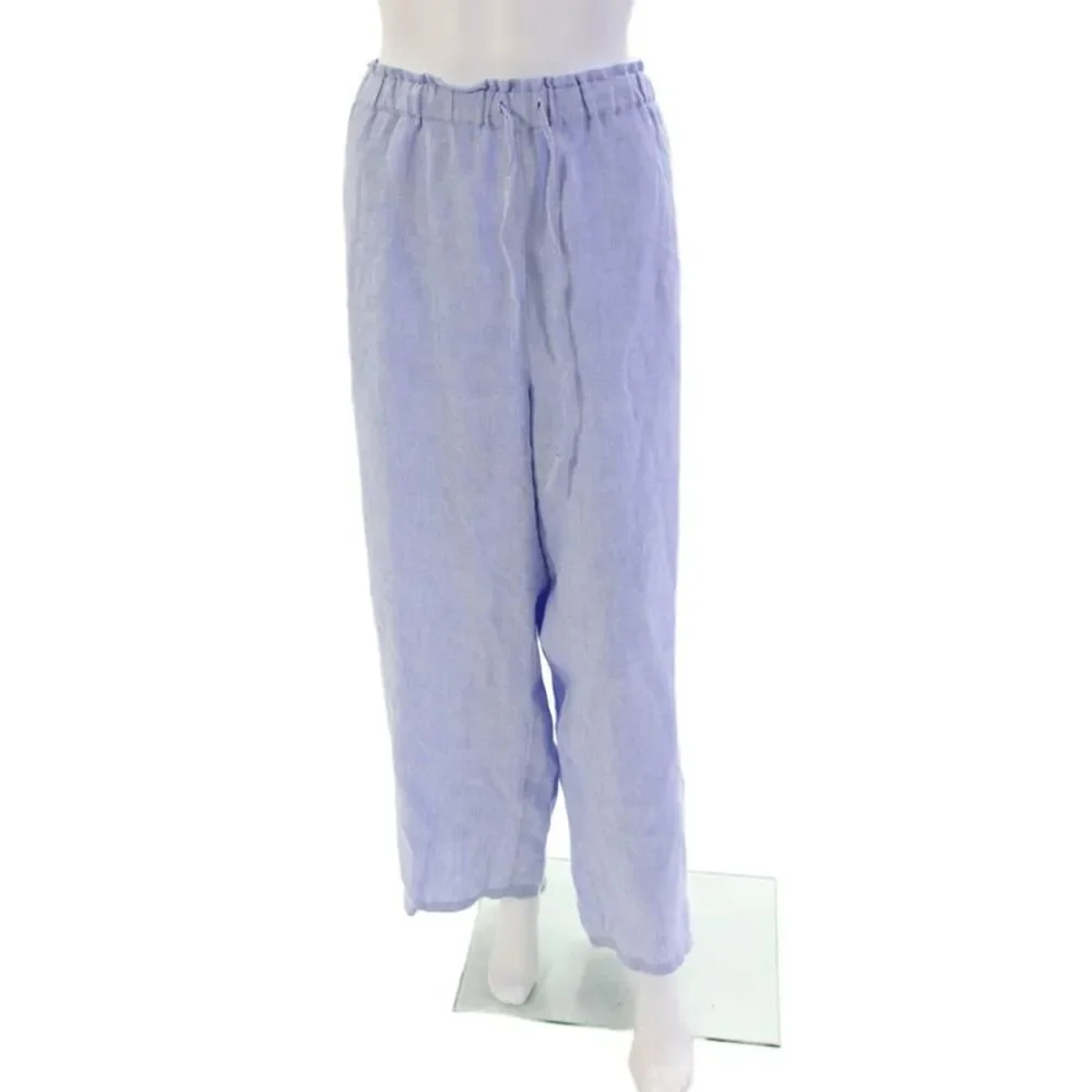 J Crew Womens Linen Pocketed Wide Legged Drawstring Waist Pants Blue Size XL